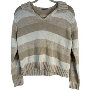 vintage striped knit sweater vneck collared brown white no size tag  small READ
